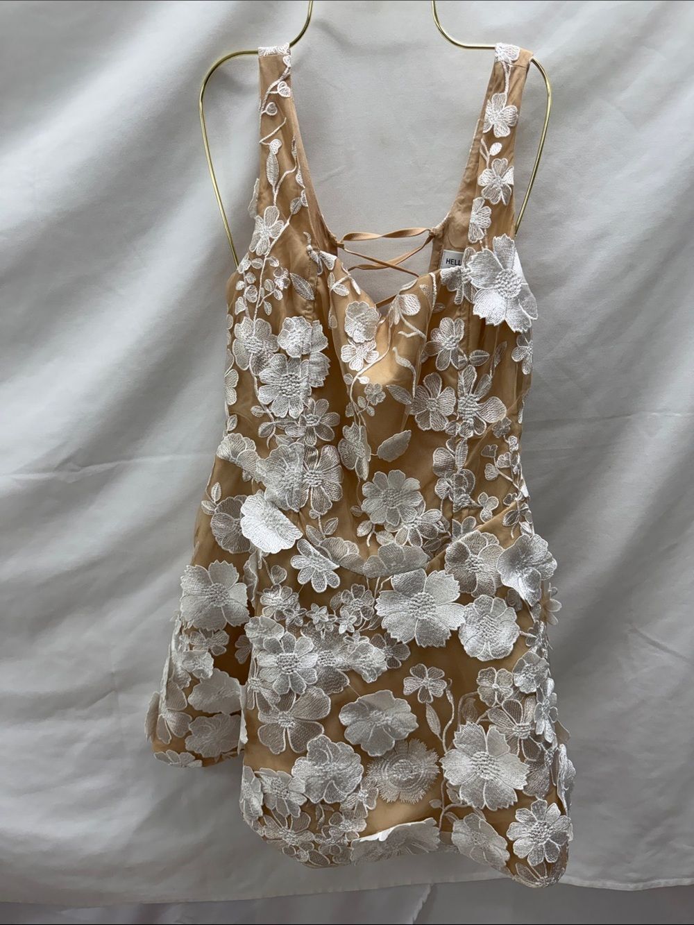 Hello Molly Nude Dress with White Floral Appliqué
